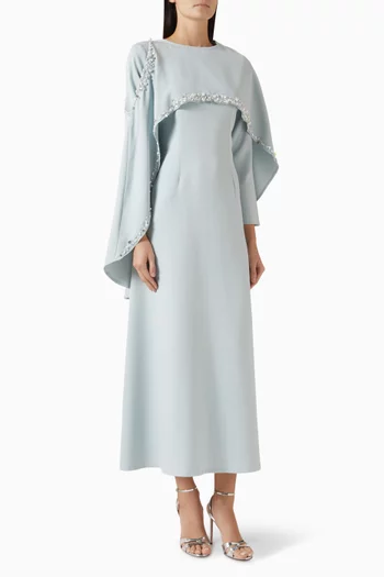 Embellished Cape Gown in Crepe