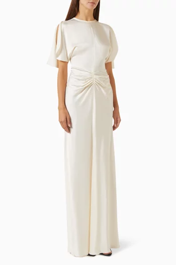 Gathered Waist Maxi Dress in Crepe