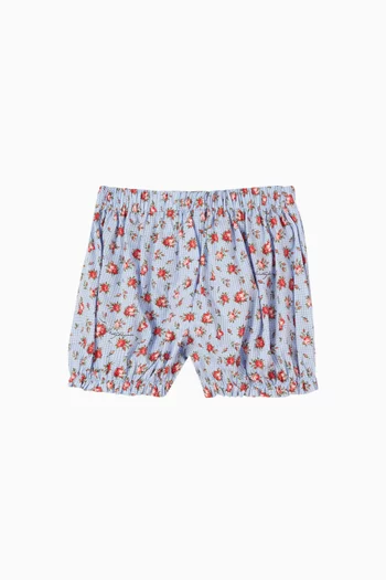 Small Rose-Print Shorts in Poplin