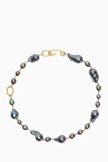 Pearl Necklace in Gold-tone Brass