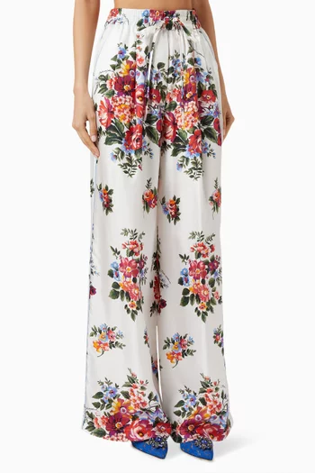 Flower Bouquet-print Pants in Cotton