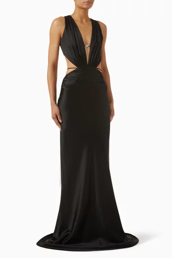 Crystal Bow Cut-out Dress in Silk