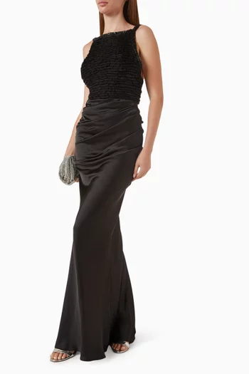 Embellished Gown in Satin & Tulle