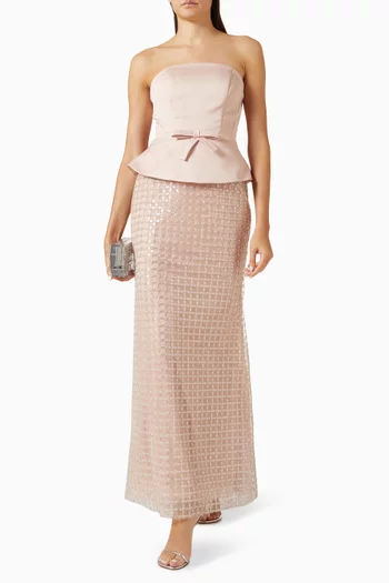 Strapless Embellished Gown in Satin