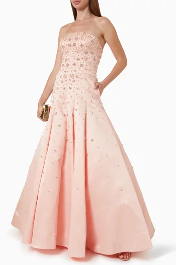Strapless Embellished Ball Gown in Satin