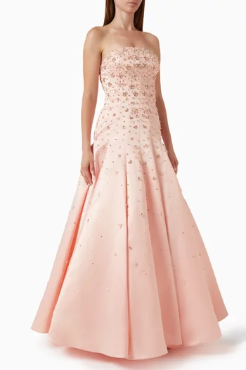 Strapless Embellished Ball Gown in Satin
