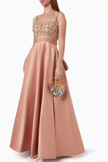 Embellished Bodice Sweetheart Neck Ball Gown in Satin