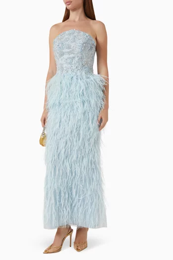 Embellished Feather Gown in Lace