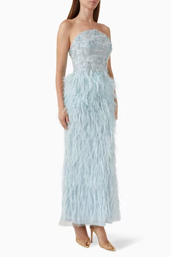 Embellished Feather Gown in Lace