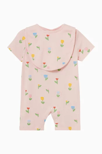 Tulip-print Romper Bib Set
