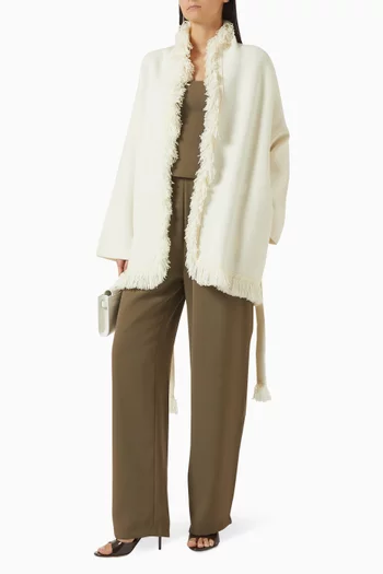 Belted Fringe Cardigan in Wool