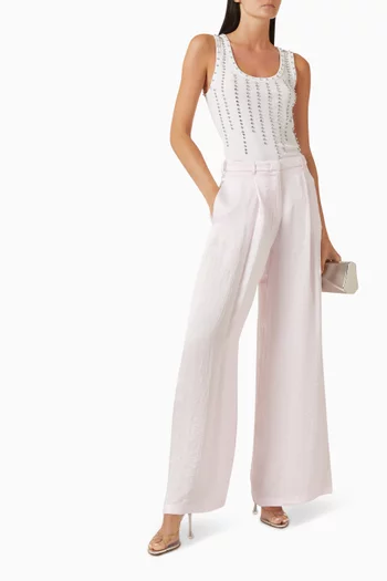 Wide-leg Pants in Crinkled Twill