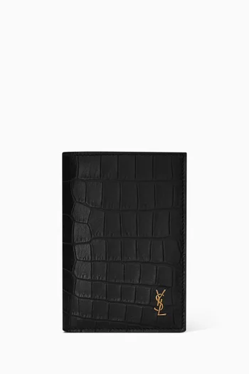 Tiny Cassandre Credit Card Wallet in Croc-embossed Leather