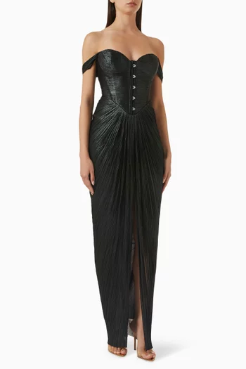 Susie Off-shoulder Dress in Metallic Tulle