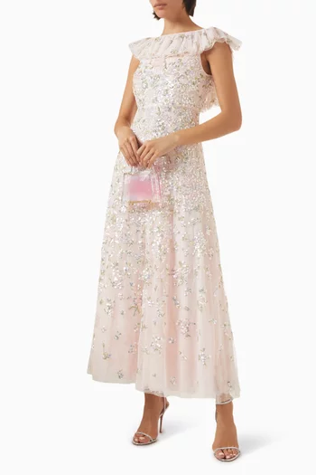 Peony Bouquet Sequin Ankle Gown