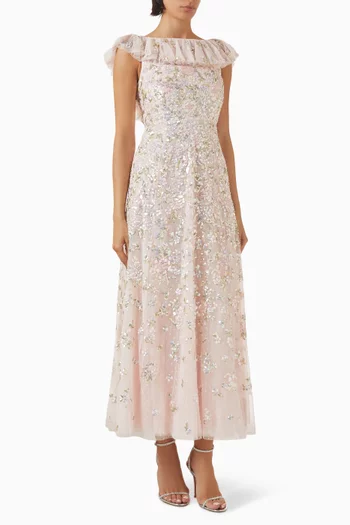 Peony Bouquet Sequin Ankle Gown
