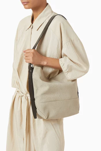 Small Belted Tote Bag in Cotton & Leather
