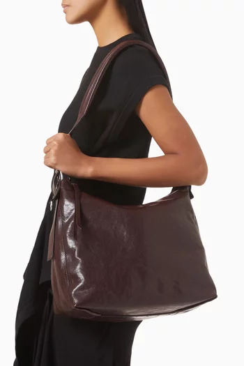 Small Belted Hobo Bag in Smooth Leather