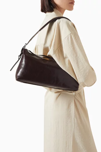 Belted Baguette Shoulder Bag in Smooth Leather