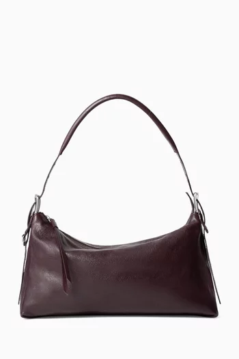 Belted Baguette Shoulder Bag in Smooth Leather