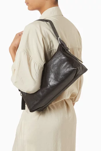 Belted Baguette Shoulder Bag in Smooth Leather