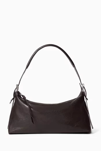 Belted Baguette Shoulder Bag in Smooth Leather