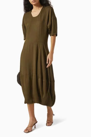 Balloon Midi Dress in Crepe de Chine