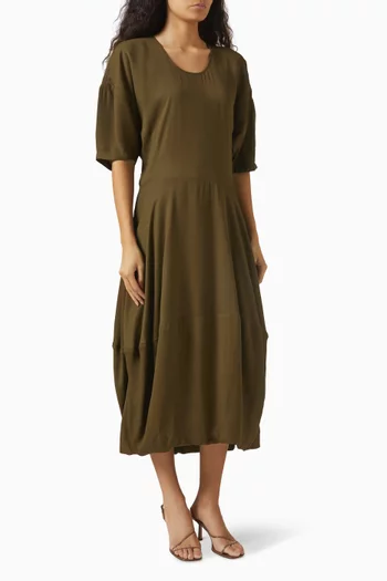 Balloon Midi Dress in Crepe de Chine