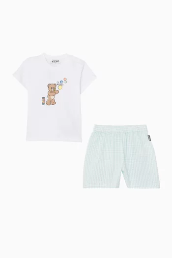 Teddy Logo T-shirt & Shorts Set in Cotton