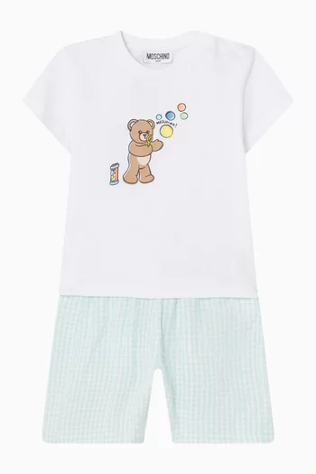 Teddy Logo T-shirt & Shorts Set in Cotton