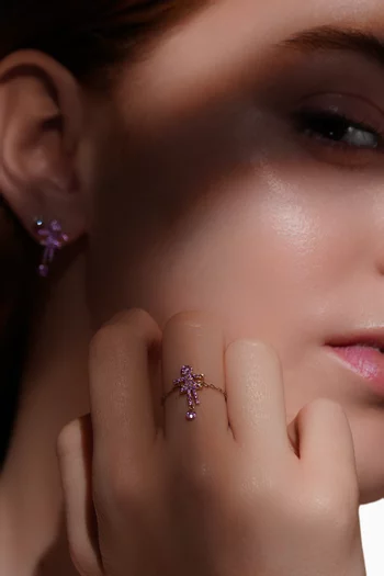 خاتم سيلينيه بسلسلة وحلية بشكل فتاة مرصعة بالياقوت ذهب عيار 18