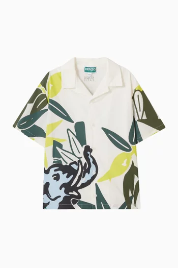 Elephant-print Shirt in Cotton-poplin