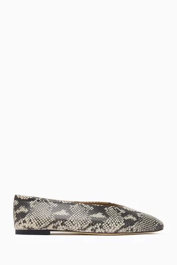 Brash Ballerina Pumps in Snake-printed Leather