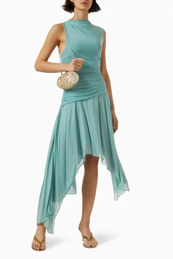Nico Asymmetrical Midi Dress in Mesh
