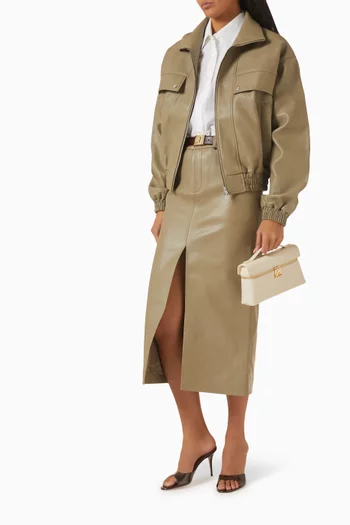 Maybelle Slit Pencil Skirt in Faux Leather