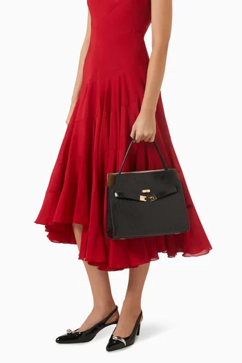 Small Lee Radziwill Double Bag in Croc-embossed Leather