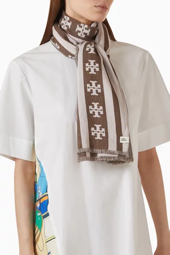 Logo Stripe Oblong Scarf in Cotton