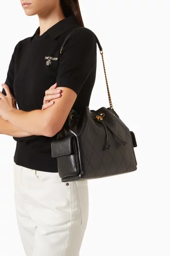 Charlie Quilted Drawstring Shoulder Bag in Leather