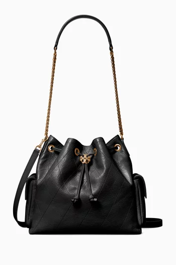 Charlie Quilted Drawstring Shoulder Bag in Leather