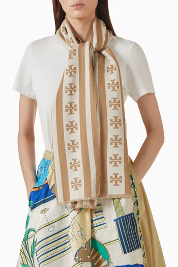 Logo Stripe Oblong Scarf in Cotton