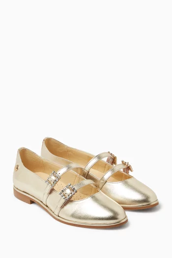 Rhinestone Ballerina Flats in Leather