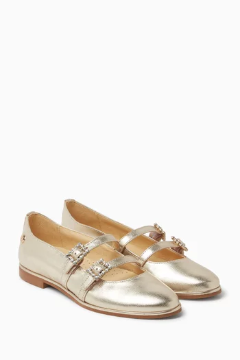 Rhinestone Ballerina Flats in Leather