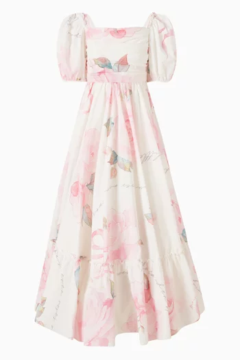 Floral-print Puffed-sleeves Dress