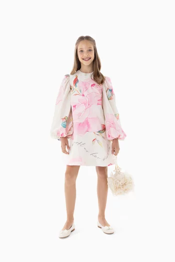 Floral-print Puffed-sleeves Dress