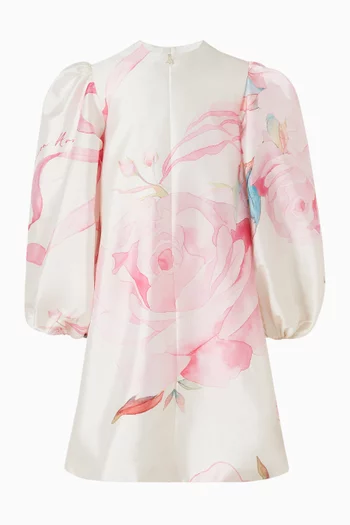 Floral-print Puffed-sleeves Dress