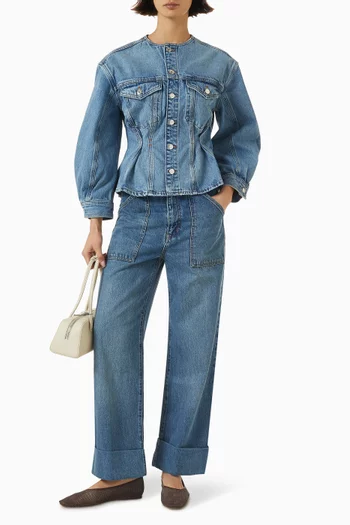 The Nipped Collarless Jacket in Denim