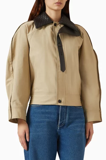 Intrecciato Leather Collar Jacket in Cotton