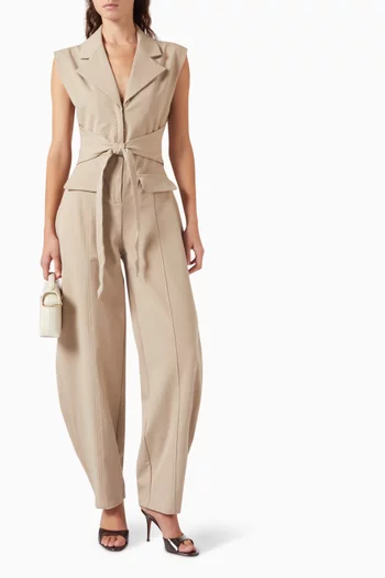 Kira Tie-waist Barrel-leg Jumpsuit