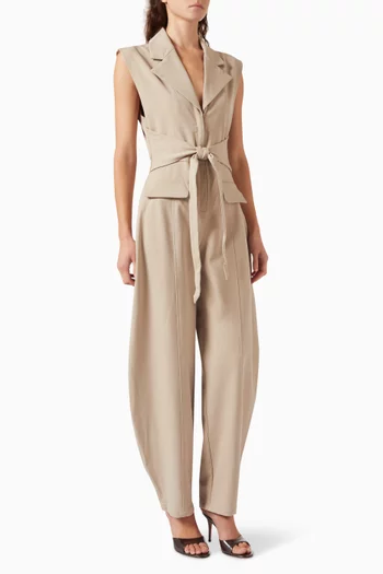 Kira Tie-waist Barrel-leg Jumpsuit