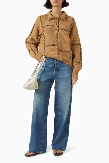 Leather-stitch Sweater in Wool Blend